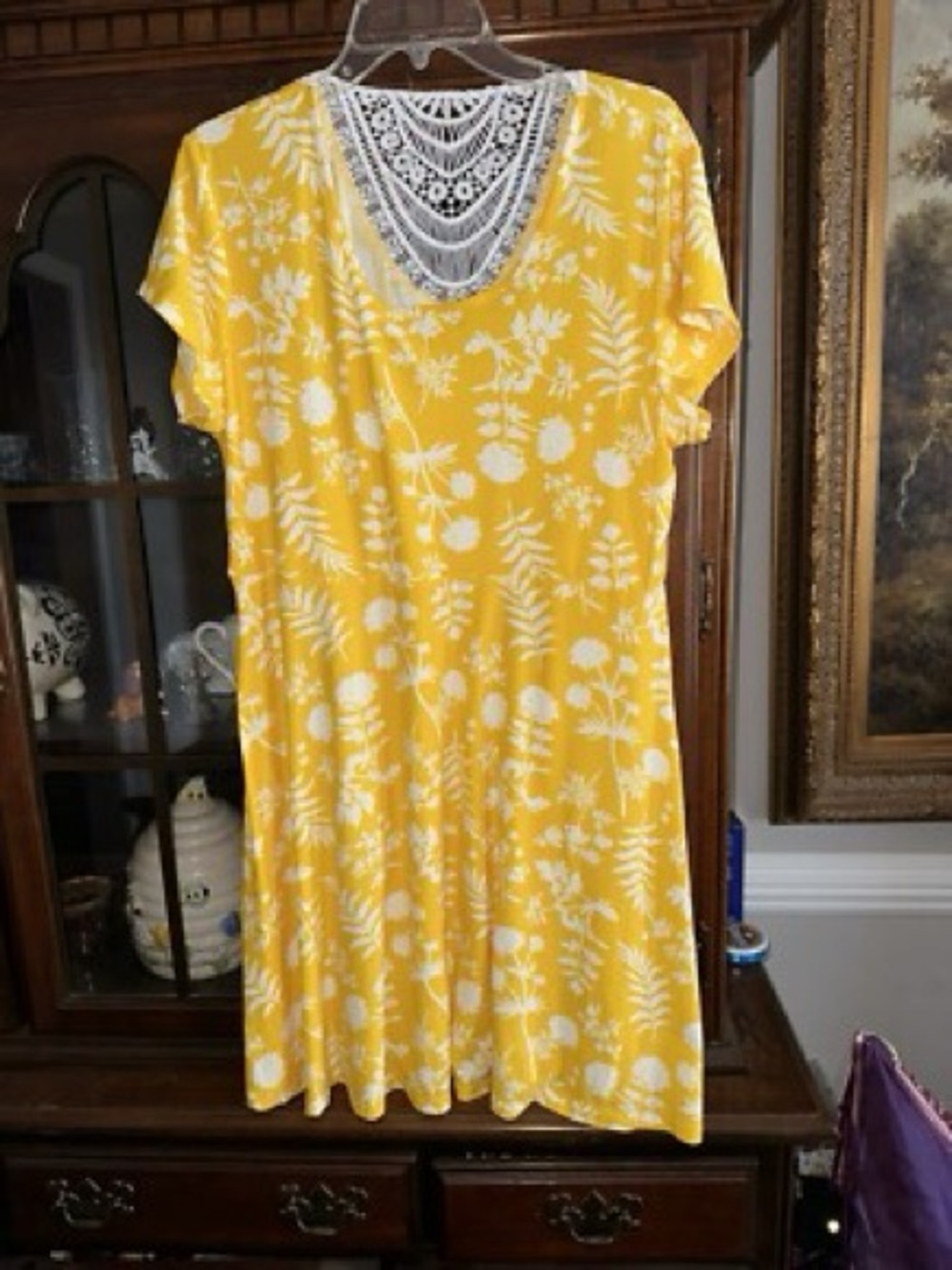 Bobbie Brooks Boho Vintage Yellow Floral Lace-Trim V-Neck Dress